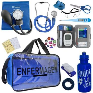 Imagem de Kit Enfermagem Transparente Medidor Glicose Aparelho Pressao Estetoscó