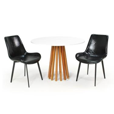 Imagem de Mesa De Jantar Redonda Talia Branca  100cm  2 Cadeiras s Chicago  Preto