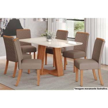 Imagem de Sala De Jantar Lins com Tampo com Vidro Curvo 160x90cm E 6 Cadeiras Malu Nature marrom Amêndoa