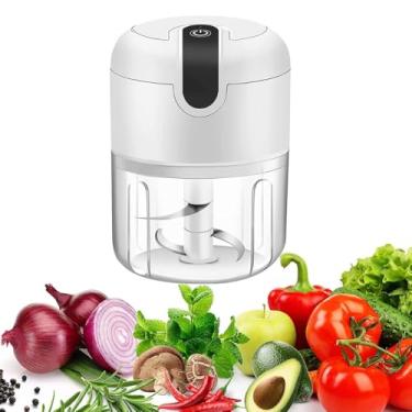 Imagem de Miniprocessador de Alimentos Elétrico Sem Fio USB Recarregável - Triturador para Alho, Cebola e Temperos com Lâminas de Aço Inoxidável, Portátil e Prático para Utilidades Domésticas na Cozinha
