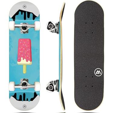 Imagem de Magneto Skate completo infantil para meninas - 69,8 cm x 19,7 cm, deck de bordo de sorvete - duplo chute côncavo e fita de aderência de grão 80, rodas 95A de 51 mm e rolamentos ABEC-5, caminhões de