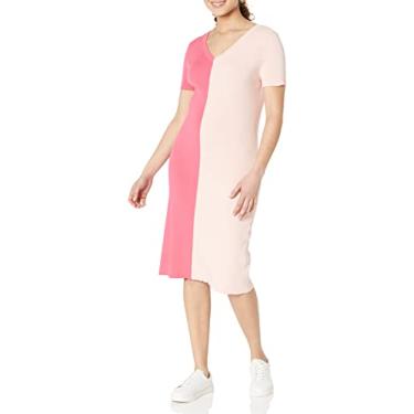 Imagem de Anne Klein Vestido feminino de malha canelada meia manga cavada, Flor de batom, G