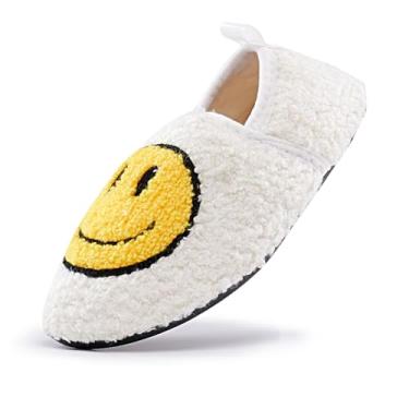 Imagem de sharllen Pantufas Smile Face, para crianças, meninas, meninos, fofas, quentes, macias, felizes, felpudas, aconchegantes, antiderrapantes para crianças pequenas, grandes, inverno, ambientes internos e