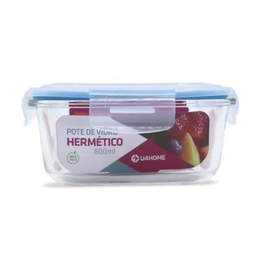 Imagem de Pote Vidro Hermético Marmita Mantimento Tampa Plástico 800ml (Azul)