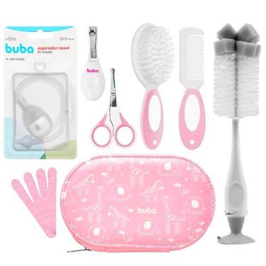 Imagem de Kit Cuidados Meninas Rosa Aspirador Nasal Pente Tesoura Cortador Limpa