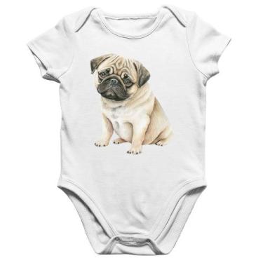 Imagem de Body Bebê Algodão Cachorro Pug - Foca na Moda, Branco, G