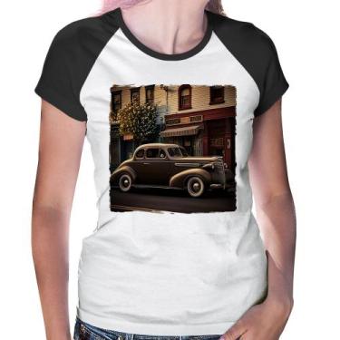 Imagem de Baby Look Raglan Carro antigo na cidade - Foca na Moda, Branco, Preto,