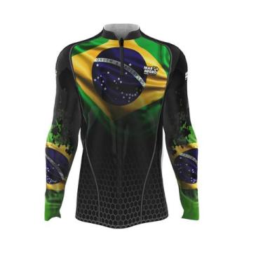 Imagem de Camiseta Mar Negro Peixe Pesca Proteção Solar 50+ Com Luvinha Brasil T