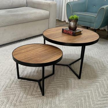 Imagem de Conjunto Mesa de Centro Redonda Dallas Amadeirado - BELI HOUSE, Preto