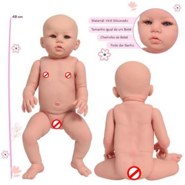 Imagem de Bebê Reborn Realista Careca Olhos Azuis Com Kit 13 Itens - Cegonha Reb