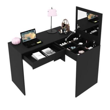 Imagem de Penteadeira Escrivaninha para Canto com Espelho e 1 Gaveta PE2020 Pret