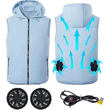 Imagem de Colete de resfriamento masculino Ventilador Jacet Tecido de malha leve com 2 ventiladores USB vestível sem mangas Verão Ice Cool Colete para mulheres pescando Hiing Woring, azul, M-5XL