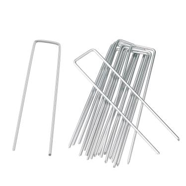 Imagem de SQXBK 25 peças de pontas de chão em forma de U de ferro galvanizado prata 150 mm pano protetor de grama pontas de jardim estaca de cerca resistente pino de grama para proteger tubos de irrigação