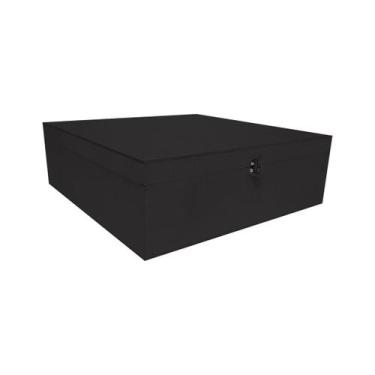 Imagem de Caixa Quadrada com Dobradiça e Fecho Preto 30x30x10 Mdf Madeira Pintad