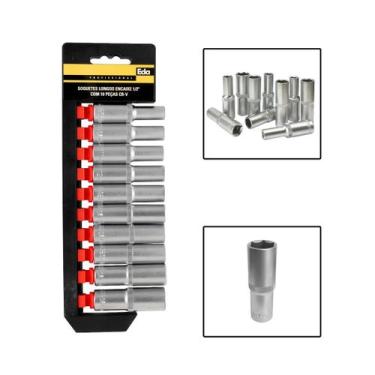 Imagem de Jogo De Soquetes Longos Encaixe 1/2" 8 a 19 mm 10 Peças - EDA