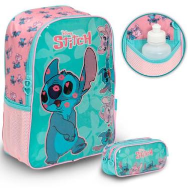 Imagem de Kit Mochila Infantil Com Estojo Stitch Tam G Passeio Aula - Plike