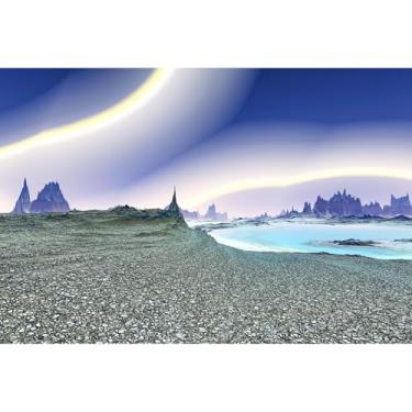 Imagem de Fantasia Planeta Alienígena Fundo de Aquário Espaço Exterior Montanha Lago Terrário Fundo Abstrato Luzes Polares Réptil Habitat Fundo Fantasia Alienígena Lago Pedra Piscina Fundo Vinil 91 x 45 cm