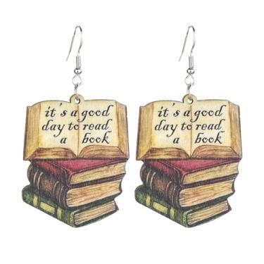 Imagem de twinkle eye Brincos de madeira dupla face, tesouras de lápis, brincos de pingente de maçã, para o início da temporada escolar, One Size, Madeira, Sem pedra preciosa