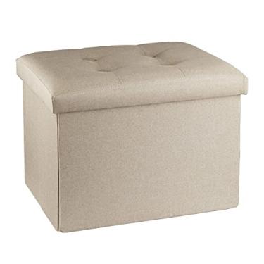 Imagem de Alasdo Mesa de centro retangular dobrável otomana de armazenamento multiuso descanso para os pés banquinho infantil banco otomano banco descanso de pés para quarto sala de estar L17W13H13H13 (bege)