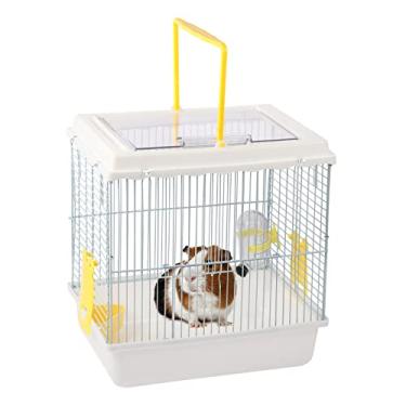Imagem de Misyue Gaiola portátil de viagem para hamster, estojo de transporte de animais pequenos com garrafa de água e tigela de comida para hamster anão, furões, ouriço, chinchila, porquinho-da-índia (branco)