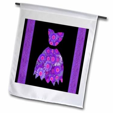 Imagem de 3dRose fl_30244_1 Vestido florido roxo e rosa em fundo preto com fitas damasco bandeira de jardim, 30 x 45 cm