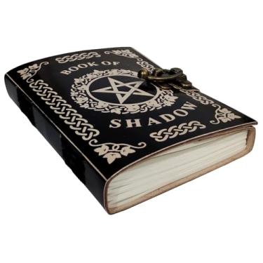 Imagem de Purpledip Diário de couro com impressão "Livro das sombras": papel de algodão feito à mão sem árvores com bordas enfeitadas em acabamento antigo, cadeado vintage, 18 x 12 polegadas, 188 páginas,