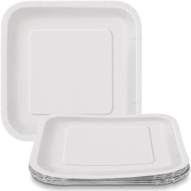 Imagem de Pratos de sobremesa quadrados brancos 17,78 cm, 12 quilates