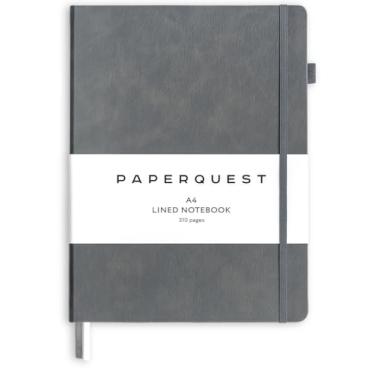 Imagem de PAPERQUEST Caderno de couro vegano premium, A4 (21 x 27 cm), 310 páginas, papel pautado na faculdade de 100 g/m², caderno de diário de capa dura para mulheres e homens, diário de anotações.