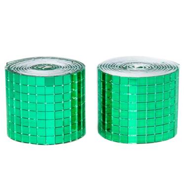 Imagem de Azulejos de mosaico de vidro autoadesivos verdes, azulejos de espelho quadrado de 5 x 5 mm, 3200 peças de azulejos de bola de discoteca para artesanato DIY, 2 rolos de azulejos de espelho de discoteca