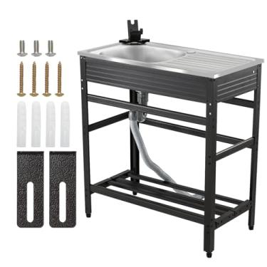 Imagem de Ajikgn 75 cm (C) × 35 cm (L) × 32 cm (A), pia de lavanderia com prateleira de armazenamento e pés ajustáveis (0~1 cm), suporte de tubo de água e sabão para lavanderia, garagem, porão