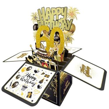 Imagem de Joycard Cartão de aniversário de 60 anos, decorações de aniversário de 60 anos para mulheres e homens, cartões 3D de feliz aniversário para mãe e pai de 60 anos, caixa de presente de aniversário para