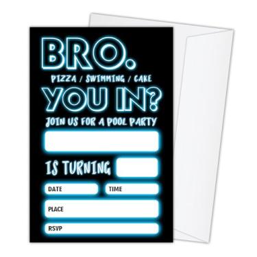 Imagem de BSIKAIK 20 Bro You're Invited Boys Convites de Festa de Aniversário com Envelopes Luz Neon Convites Convites Glow Convites para Adolescentes Meninos, Convites de Festa de Aniversário para Meninos
