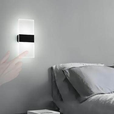 Imagem de Luminária de parede LED moderna com controle de toque, luminária de cabeceira recarregável, arandela de parede com bateria embutida e porta de carregamento USB, arandela de leitura, luz notu
