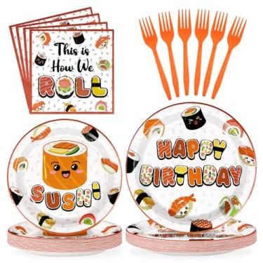 Imagem de 96 peças de artigos descartáveis de sushi, pratos e guardanapos de sushi, decorações de festa de sushi, para chá de bebê, tema de sushi, festa de aniversário, carnaval, decorações de festa japonesa,