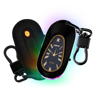 Imagem de TIKIUKI Isqueiro Elétrico Chaveiro Isqueiro com Relógio Usb Recarregável Sem Chama À Prova de Vento Plasma Arco Isqueiro Chique Legal para Homens (Preto Fosco)