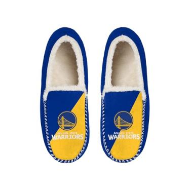 Imagem de FOCO NBA Pantufa mocassim unissex para adultos, oficialmente licenciada, com logotipo principal e forro de sherpa, Golden State Warriors, 15-16 Women/13-14 Men
