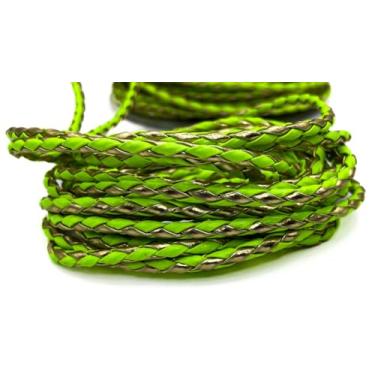 Imagem de Cordão de couro Trançado 4mm - Diversas cores (Verde neon com dourado)