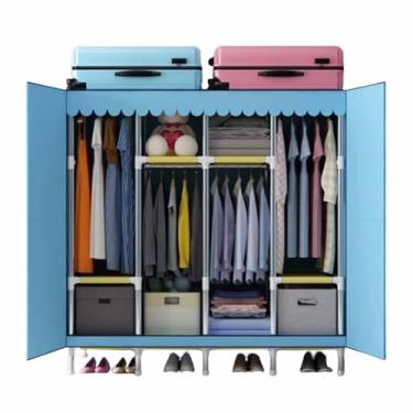 Imagem de Guarda-roupa Armário de montagem de porta aberta, quarto de aluguel duplo, guarda-roupa de grande capacidade, armação de aço reforçada, armário de suspensão durável armário