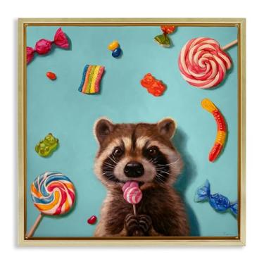 Imagem de Stupell Industries Guaxinim e Doces Balas Emolduradas Tela Flutuante Design de Parede por Lucia Heffernan, Moldura Flutuante Dourada, 63 x 63 cm