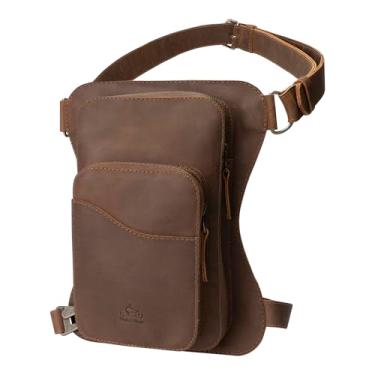 Imagem de Hide & Ride, Bolsa de cintura, pochete de corrida, bolsa de perna para motocicleta, acessório de viagem, couro de flor integral, feita à mão, marrom Bourbon