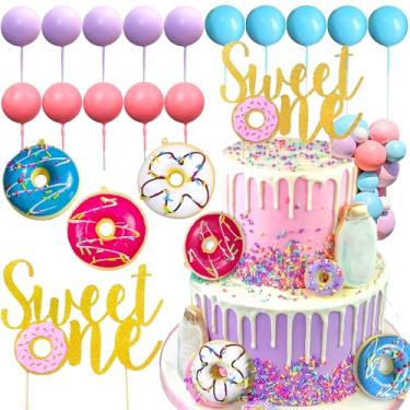Imagem de Sweet One Cake Topper Sweet One Birthday Party Supplies Donut Grow Up Baby Sprinkle Decorations Macaron Balls Mini Donut Cupcake Topper for Birthday Party Supplies 1st Birthday Gold Cake Topper