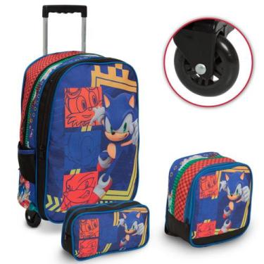 Imagem de Kit Mochila Infantil Sonic Carrinho + Lancheira Térmica - Plike