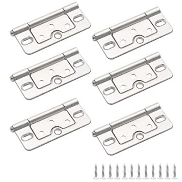 Imagem de Augiimor Dobradiças de peito sem encaixe, 6 peças, dobradiças de caixa de 7,6 cm, ferragens de móveis vintage resistentes com parafusos, prata