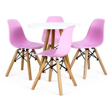 Imagem de Kit Mesa Infantil Branca 50cm Redonda e 4 Cadeira Eiffel Infantil - E-