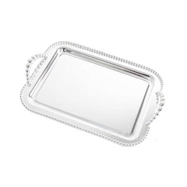 Imagem de Ｂｅｓｇａ Bandeja de retângulo Bandeja de bandeja de luxo de luxo sem deslizamento Bandeja de jóias de porta -chá para exibição decorativa Dining Hotel Sala de, Prata