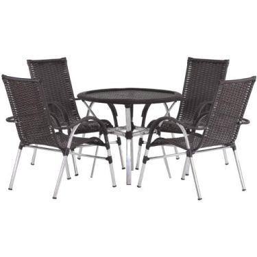 Imagem de Kit 4 Cadeiras Vênus Alumínio e Mesa Tampo Tramado Para Jardim Trama O