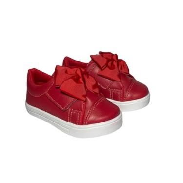 Imagem de Tênis Infantil Menina Ponta Vermelho com Laço de Gorgorão - Tamanhos 20 ao 34 (Vermelho, BR, Criança de 1 a 3 anos, Numérico, 20)