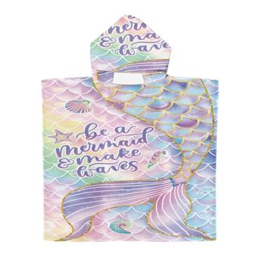 Imagem de Irisbell Toalha de praia infantil com capuz mistura de algodão toalha de praia vestível com capuz, toalha de banho macia absorvente envoltório de desenho animado roupão de banho de piscina para