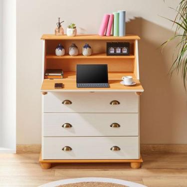 Imagem de Escrivaninha Mesa Madeira 3 Gavetas Gomes Branco Mel - IDIMEX