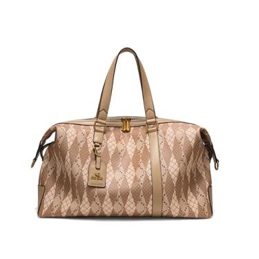 Imagem de KingTo Bolsa de viagem grande moderna para o fim de semana para mulheres – Bolsa de mão para academia, bagagem, esportes ao ar livre, Marrom, Tendência